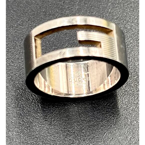 Gucci Signee Designer Sterling Silver Logo G cutout Ribbed Thick Ring Sz 5.75 - Picture 6 of 9